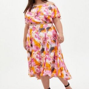 Torrid Multi Watercolor Tie-Dye Off Shoulder Skirt Set Size 1/1X Summer Party